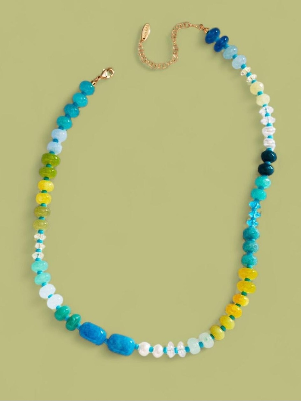 Anthropologie Rainbow Stone Beaded Necklace in Blue & Green